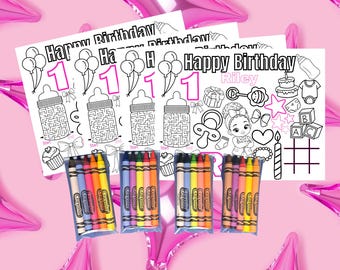Printed Afro Girl Ceo Coloring Placemat with 5 Crayons | Party Favor, Kids Birthday Activity