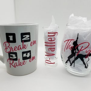 Stripper Cups set of 3/ 1,2 Break em 3,4 Rake em/P-Valley/ The Pynk/ Bachelorette/ B-day Party Gift/ Party favors/ decor/ mug/shot glass