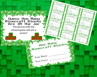 Utskrivbart Minecraft-spel ”Gissa hur många klossar det finns i burken?” – Digital nedladdning