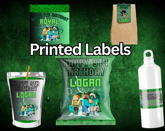 Printed Minecrafter Birthday Party Labels: Custom Favor Stickers, Chip Bags, Water Bottle