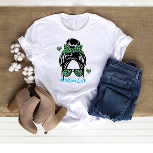 Mom Life Messy Bun Sublimation PNG – Teal Leopard Sunglasses & Hairband Clipart for T-Shirts, Mugs, Tumblers