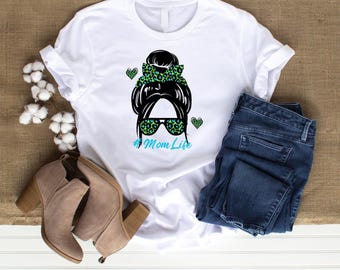 ママライフ メッシーバン PNG – ティール色のヒョウ柄、サングラスのクリップアート（デジタルダウンロード）