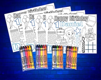 Printed Afro Baby Ceo Coloring Placemat with 5 Crayons | Party Favor, Kids Birthday Activity