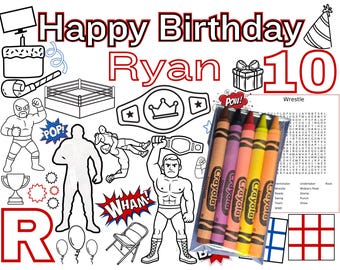 Printed Wrestling Coloring Placemat with 5 Crayons | Party Favor, Kids Birthday Activity, Classroom Bundle