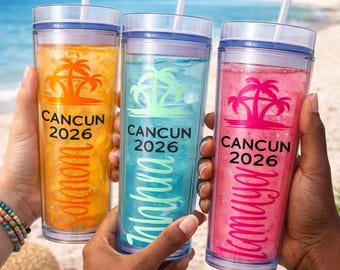Custom Tropical Vacation Tumblers | Personalized Beach Party Cups | Bachelorette Party Favors
