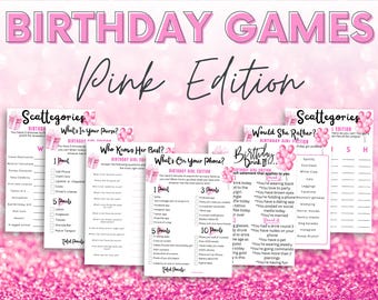 Pink Birthday Games – Printable Adult Party Games (Digital Download)