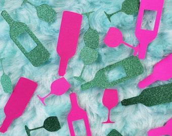 Wine Bottle & Glass Confetti: Glitter Cardstock, Bachelorette Party Decor