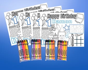 Printed Afro Baby Boss Coloring Placemat with 5 Crayons | Party Favor, Kids Birthday Activity
