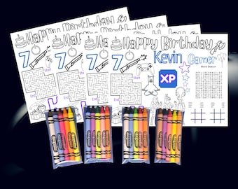 Gamer Inspired Birthday Coloring Placemat with Crayons | Kids Party Favor