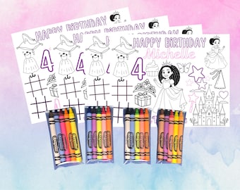 Princess Coloring Placemat with 5 Crayons | Party Favor, Kids Birthday Activity, Classroom Bundle