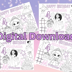 Princess Birthday Malvorlage Tischset (Digitaler Download)