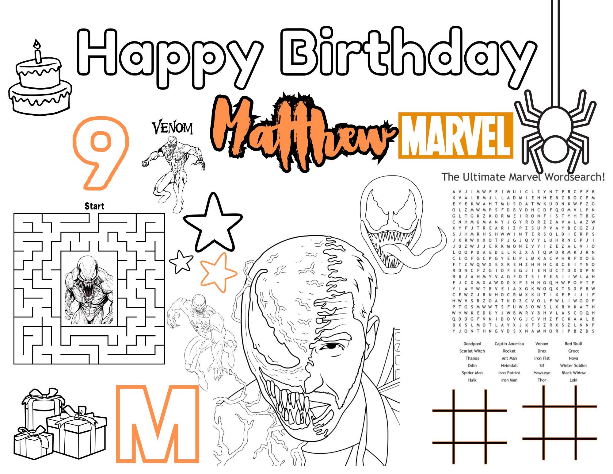Venom Coloring Placemat DIGITAL, Custom Marvel Birthday Placemat, Venom ...
