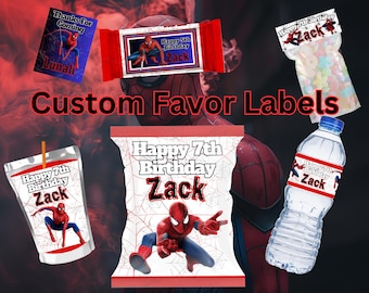 Etiquetas para fiestas inspiradas en Spiderman: Bolsa de papas fritas, botella de agua y más (Descarga digital)