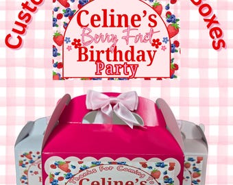 Custom Berry First Birthday Favor Boxes | Personalized Gable Treat Boxes