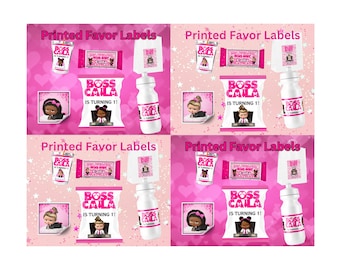 Printed Girl Boss Party Favor Labels: Custom Chip Bag & Water Bottle Wrappers