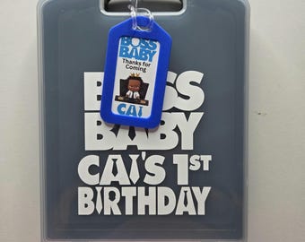 Custom Afro Baby Boss Birthday Party Favor Bins - Baby Briefcase