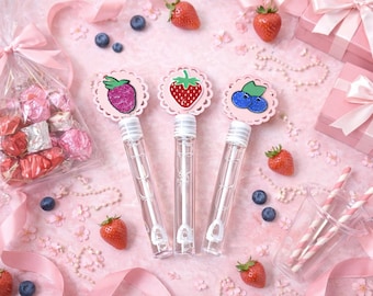 Berry-Themed Mini Bubble Wands with berry topper | Party Favor Bubbles | Strawberry, Blueberry, Raspberry
