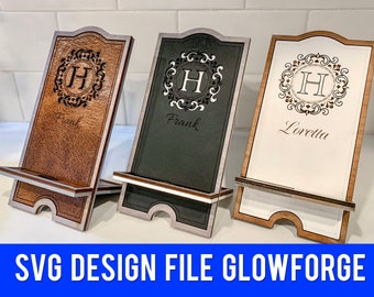 Leather Phone Stand SVG File - Glowforge Ready Design File - Entire Alphabet A-Z