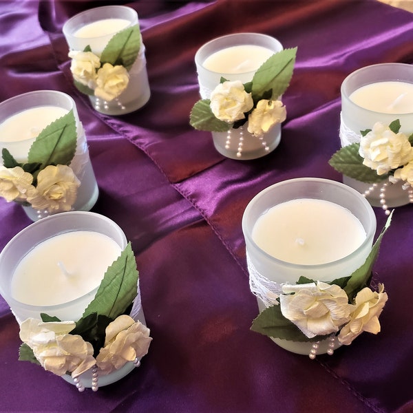 Decorated wedding theme rose embellished votives - 24 of these available