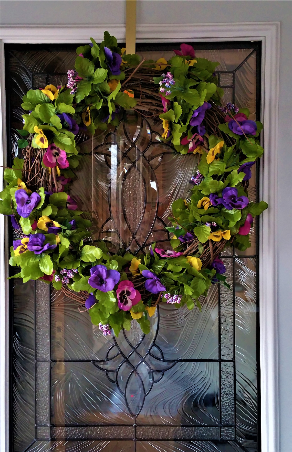 Pansy Wreath for Spring and Summer. Front Door Wreath. Porch Etsy