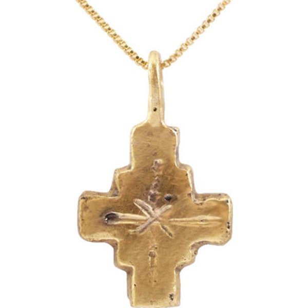 Charming European Pilgrim's Or Crusader’s Cross 8th-12th century. Gilt bronze Wearable Jewelry