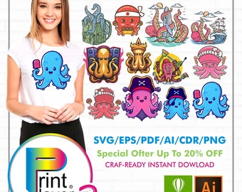 PULPO Clipart, cute octopus clipart, Octopus Clip Art, Pulp PNG, Cute Octopus PNG, instant download (svg eps pdf ai cdr png), designs.