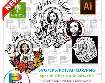 San Judas Tadeo ROSAS clipart, religious label instant download (svg eps pdf ai cdr png) crafts cutting files I have printed