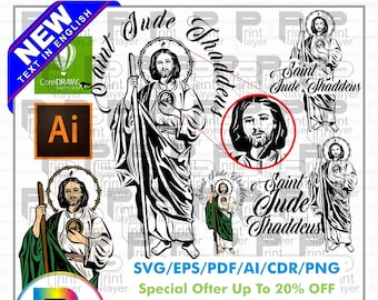Saint Jude Thaddeus clipart, Text in English religious label instant download (svg eps pdf ai cdr png) cut files i print