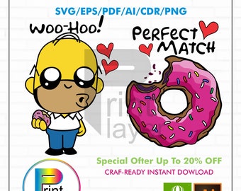 Homer Donut Clipart, layered SVG instant download (svg eps pdf ai cdr png) Silhouette ready for crafts digital cut files
