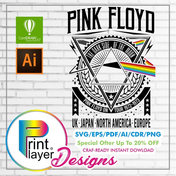 PINK FLOYD Clipart sofortiger Download (Svg Eps PDF AI CDR PNG) bereit zum Erstellen digitaler Schnittdateien für Druckdesigns.