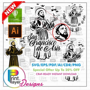 San Francisco de Asís clipart, etiqueta religiosa descarga instantánea (svg eps pdf ai cdr png)  manualidades archivos de corte he impresion