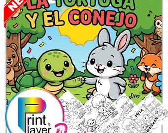 Tortoise and Hare Coloring Pages | Printable PDF | Fable Activity for Kids | Animal Clipart | Instant Download