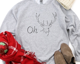 Oh Deer Reindeer Holiday Funny Unisex  Crewneck Sweatshirt