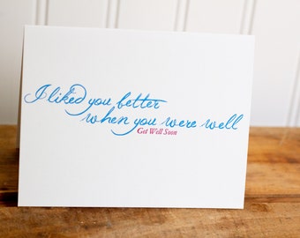 Humor Get Well Card: Letterpress Blank Card with Kraft Envelope