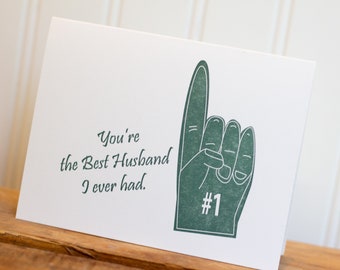 Letterpress Card / Husband Card / Father's Day / Humor Card / Foam Finger /  Best Husband Ever /  Blank Card