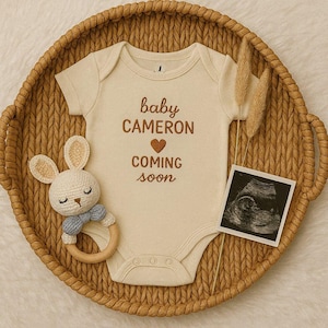 Baby Announcement Onesie®, Embroidered Coming Soon Bodysuit, Personalized Baby Name Onesie ®,Gender Neutral Baby Announcement Onesies ®