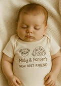 Embroidered New Best Friend Onesie®, Protected By Dog Onesie®,Baby Announcement, Custom Pet Portrait with Pet name Onesie®, Custom Breed