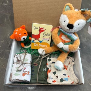 Nieuwe geschenkdoos babyvos thema, genderneutraal cadeau, welkomstcadeau baby, uniek babycadeau, geschenkdoos babyshower, cadeau voor nieuwe ouders