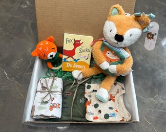 Caja de regalo con temática de zorro para recién nacidos, regalo de género neutro, regalo de bienvenida, regalo único para bebé, caja de regalo para baby shower, regalo para nuevos padres