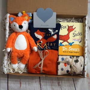 Baby Boy Gift Box, Baby Boy Fox Theme Gift Set, Welcome Baby Gift, Unique Baby Gift, Baby Shower Gift Box, Gift For New Parents, Newborn Set image 1