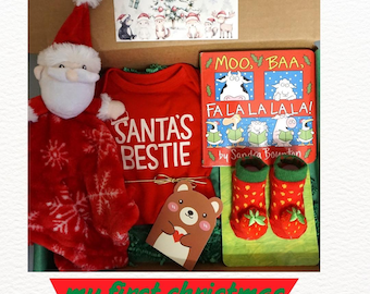 Christmas Themed Gift Box for Boy or Girl, Santa's Bestie Gift Set, Gender Neutral Baby Christmas Present, Ready to  Send,  1st Christmas