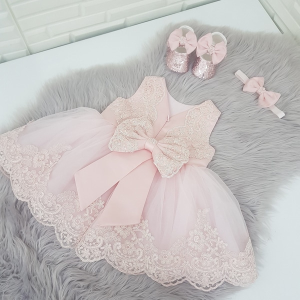 Blush Pink Girl Dress Set ,1st Birthday Dress,  Pink Lace Dress for Baby Girl,Toddler Special Occasion Dress,Sleeveless Party Dress for Baby