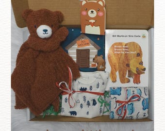 Baby Boy Bear Theme Gift Set, Baby Boy Gift Box, Welcome Baby Gift, Unique Baby Gift, Baby Shower Gift Box,Newborn Book Gift For New Parents