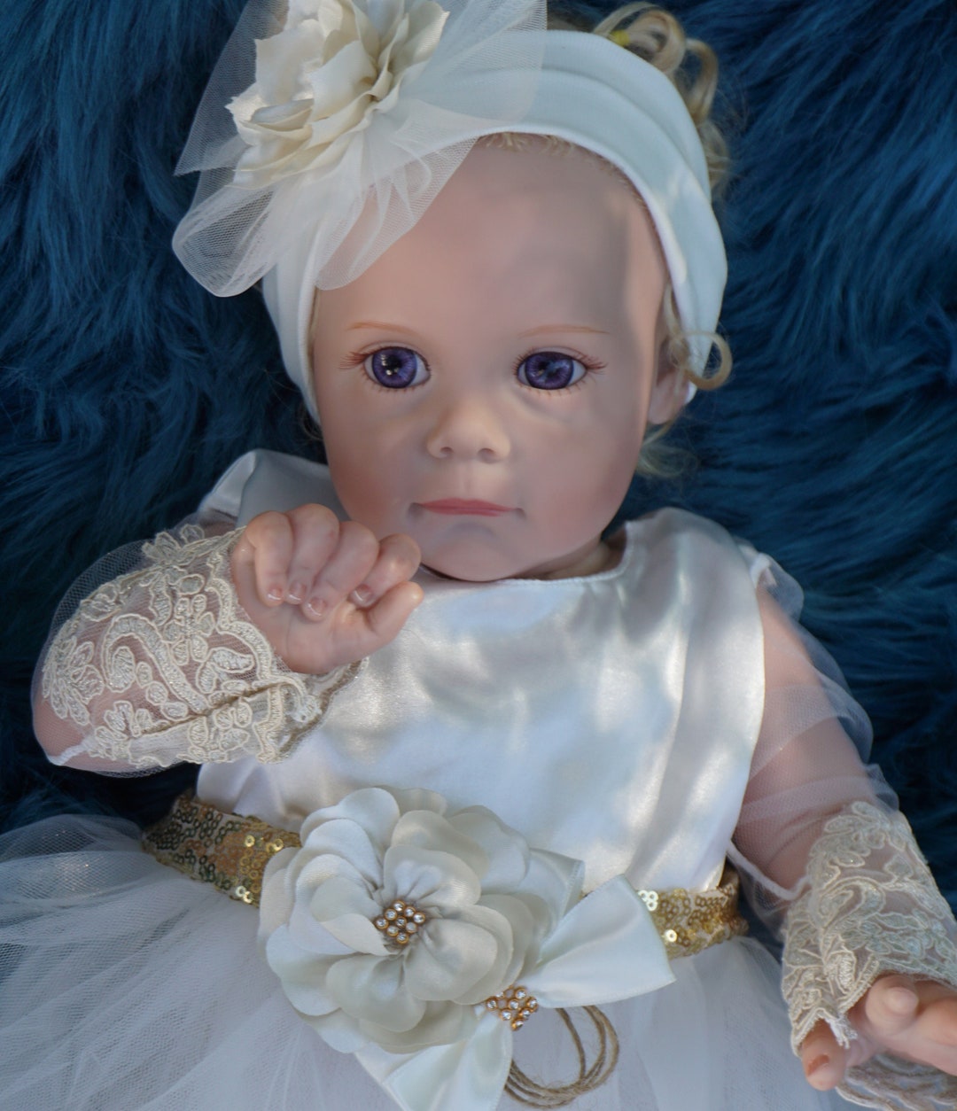 Newborn Baby Girl Lace Dress Set, 4pc Outfit for Special Occassions