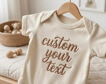 Custom Text Embroidered Baby Onesie® Bodysuit - Baby Onesies Monogrammed - Baby Coming Soon Outfit - Newborn Hospital Gifts
