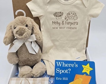 Embroidered New Best Friend Custom Dog Onesie® with  Gift Box for Dog Lover Parents,  , Expecting Parents Gift, Baby Shower Gift