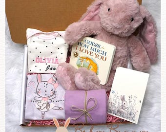 Conjunto de regalo personalizado de conejita para bebé niña: body bordado (6 piezas)