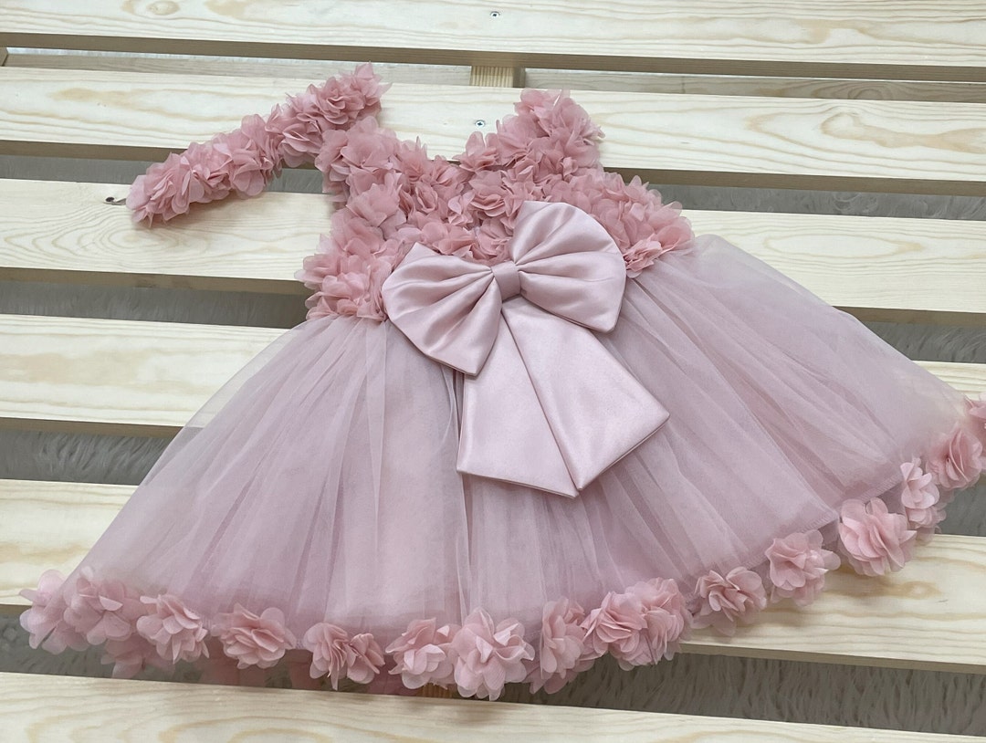 Dark Dusty Pink Flower Girl Dress, Bohemian Birthday Dress, Boho Dress