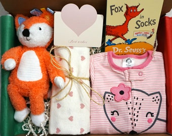 Fox Theme Gift Box for Baby Girl, Cute Gift For New Parents, Welcome Home Gift, Baby Shower Gift, Baby Girl Gift Basket,