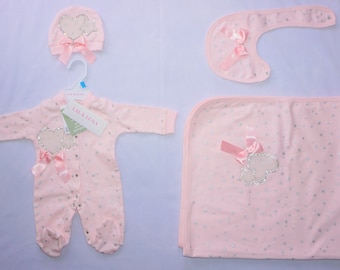 Baby Girl Layette Set: 4-Piece Cotton Outfit, Newborn Gift